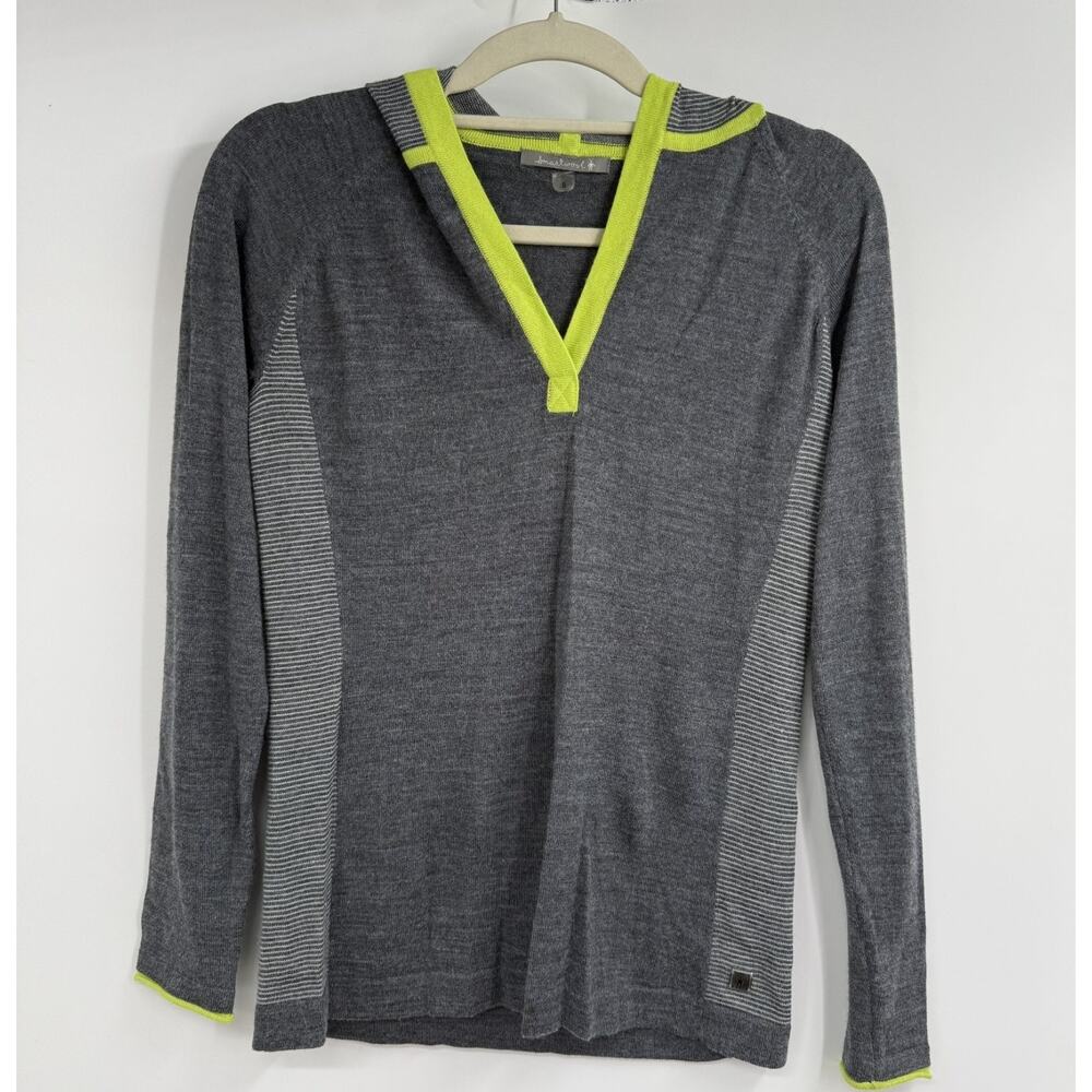 Smartwool Hoodie Sweater Womens Small Gray Striped Trim Merino Wool Knit SR235